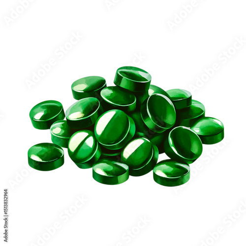 Green Dietary Supplements on White Background for Health and Wellness Concepts