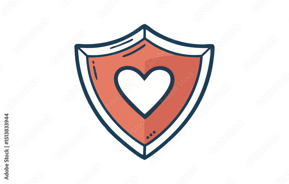 Shield with Heart Shape for Health Protection Concept Flat Design Shield with Heart Shape for Health Protection Concept Flat Design