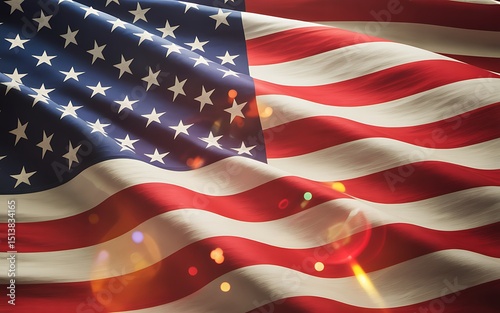 Waving American Flag with Glowing Light Effects for Independence Day Celebration photo