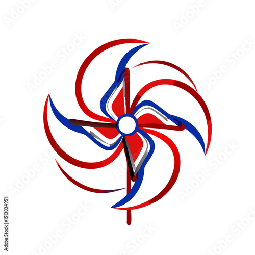 Colorful pinwheel icon spinning in motion, festive celebration concept