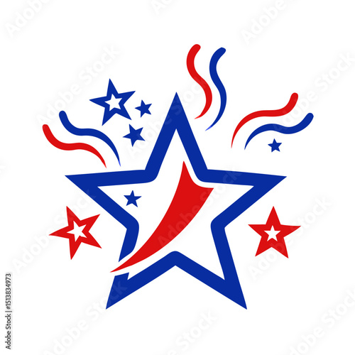 Colorful star icon with confetti, festive celebration concept