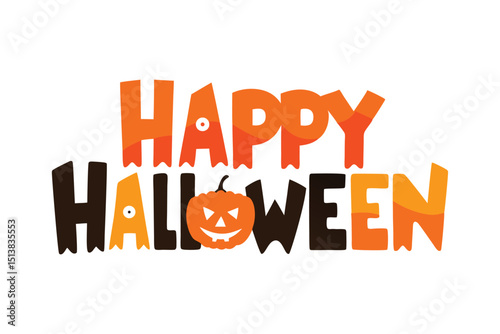 Happy Halloween Typography Design with White Background