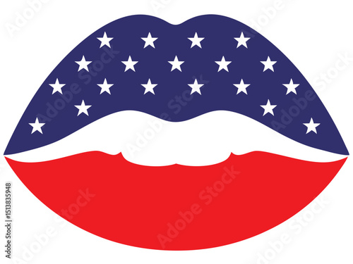 American Flag Lips Vector Art, Outline act, illustration 