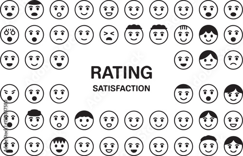 Customer feedback rating scale emoticon set design featuring various facial expressions to represent satisfaction levels
