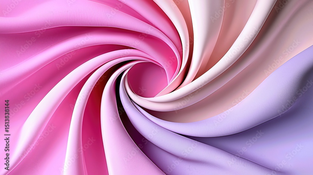Obraz premium Abstract image of swirling pastel fabric. Shades of pink, purple, and white create a soft, dreamy effect. The texture is smooth with subtle variations in tone and color. Close up view of textile.