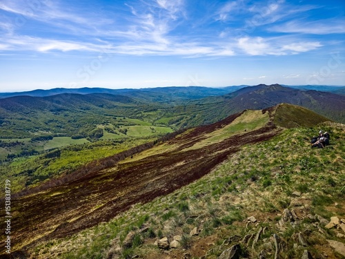 Fototapeta Naklejka Na Ścianę i Meble -  View from Połonina Carycka towards the Bieszczady Mountains, covered with forests, the region in Europe with the lowest population density.