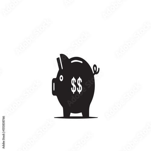 Piggy Bank Icon with Dollar Sign – Black Silhouette
