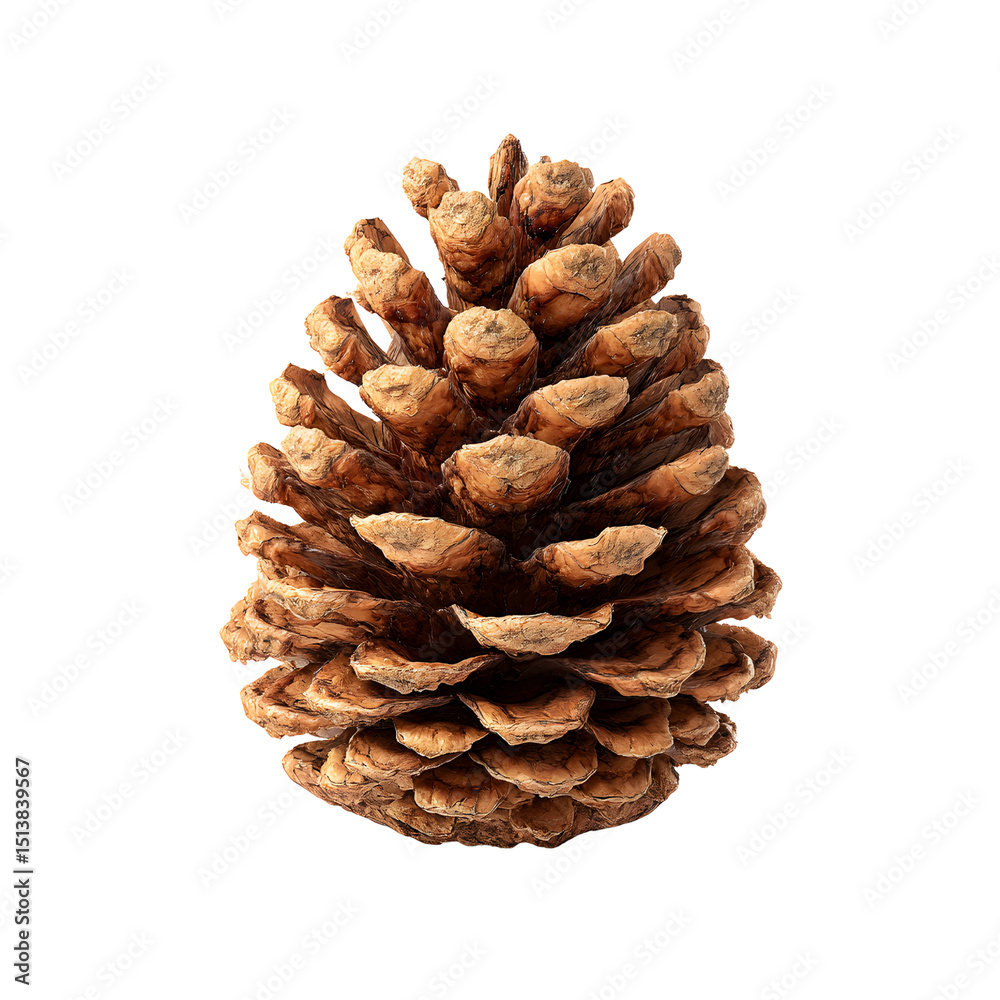 Close-up of a single brown pine cone, an autumn nature object, isolated on a white background Close-up of a single brown pine cone, an autumn nature object, isolated on a white background
