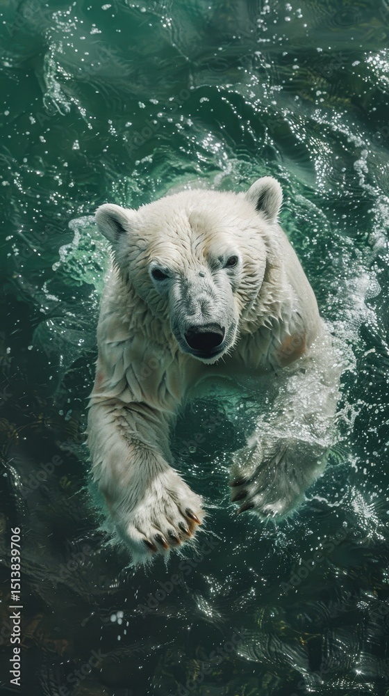Fototapeta premium concept of global warming polar bear in water