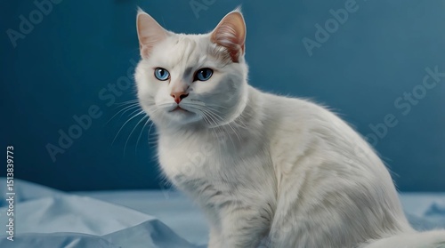 White cat on a blue background