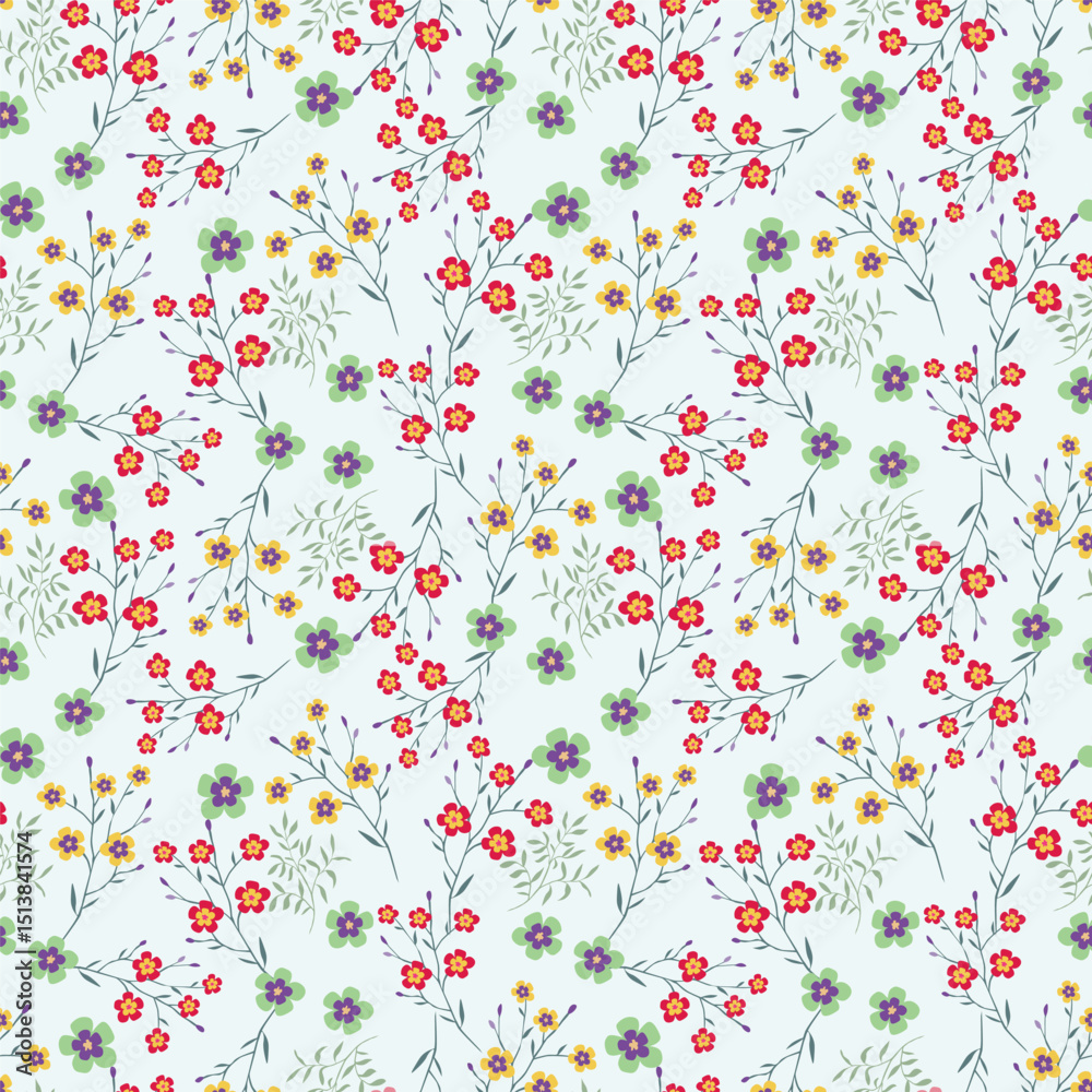 Fototapeta premium Seamless pattern with Christmas decoration. Green and blue flower pattern.