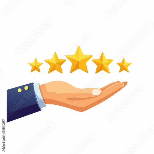 Hand of Excellence: A visual depiction of a hand, delicately cradling five radiant stars. Symbolizing high quality, the image conveys excellence.