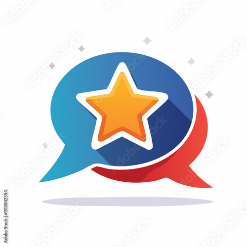Star Dialogue: A captivating illustration features a vibrant star inside a speech bubble, signifying communication, feedback, and positive interaction.