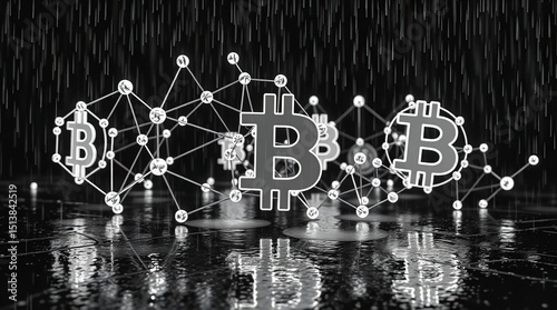 Timeless Elegance A Futuristic Blockchain 3D Abstract in Monochrome Rain