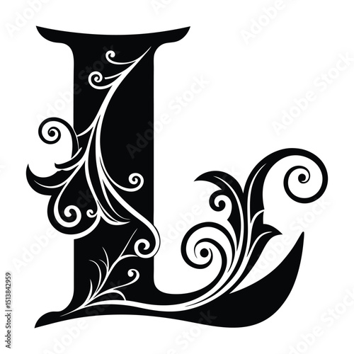 a black and white decorative L letter design.