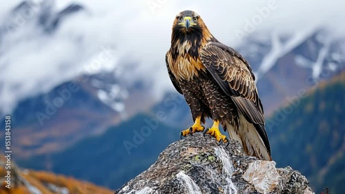 Wallpaper Mural A magnificent golden eagle perched on a rock, surveying the mountain landscape ahead. Torontodigital.ca