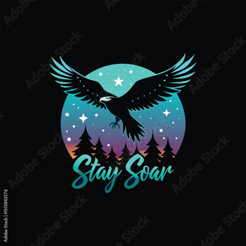 Stay Soar Majestic Eagle in Night Sky,  Wildlife Illustration