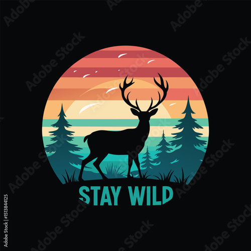 Majestic Deer Silhouette at Sunset Stay Wild in Nature's Embrace