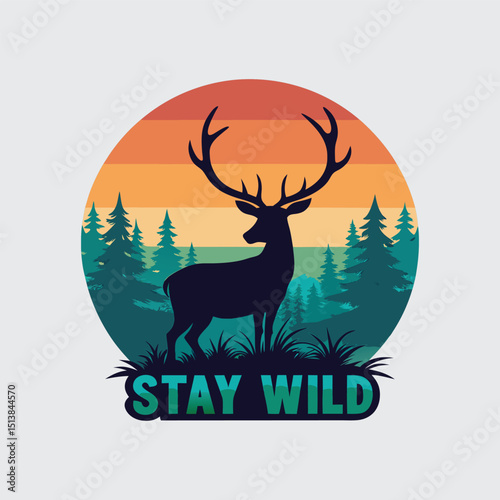 Stay Wild Majestic Deer Silhouette at Sunset in a Serene Forest