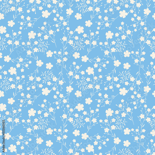 Elegant pattern in small flowers. Liberty style. Floral seamless background. Ditsy print. Vector texture. A bouquet of spring flowers for fashion prints