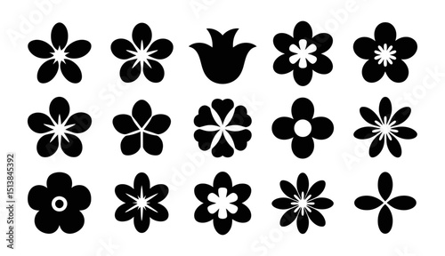 Black flower silhouette vector set