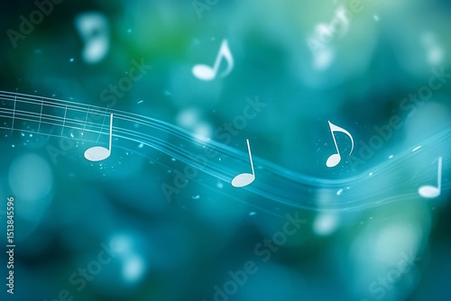 Abstract musical notes flowing on a teal background
