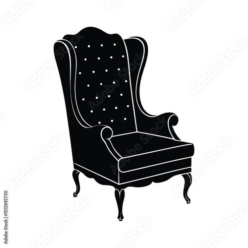 Silhouette art illustration of a wingback chair with high sides.eps