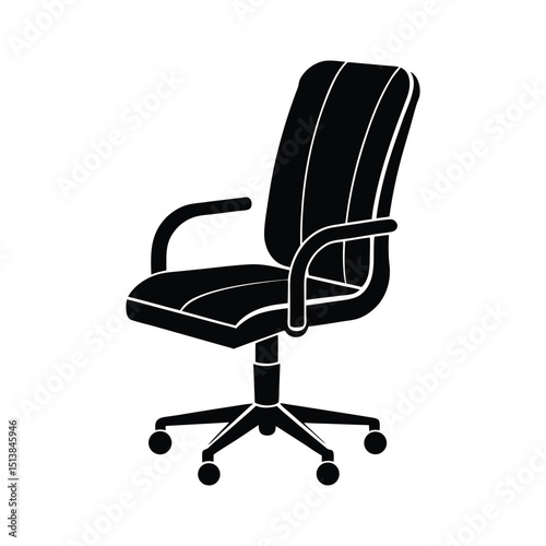 Silhouette art illustration of an office chair with wheels and swivel base.eps