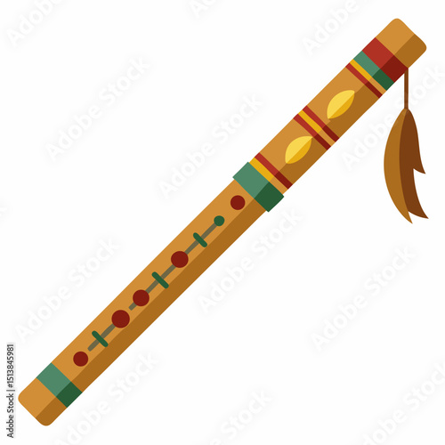 wooden flute on white background