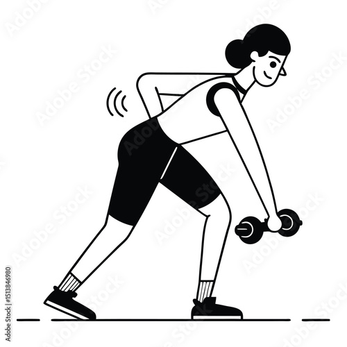 Vector illustration of a woman exercising with a dumbbell to strengthen muscles and stay fit