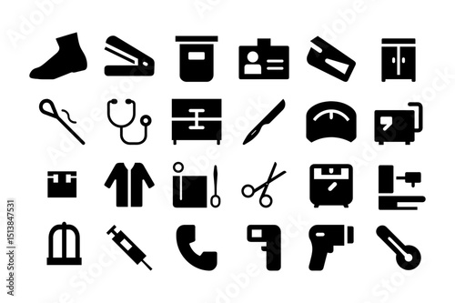 Veterinary clinic equipment solid vector graphics