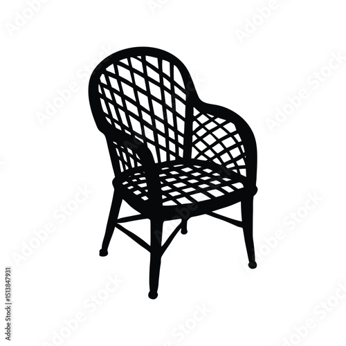 Silhouette art illustration of a wicker chair with woven texture.eps