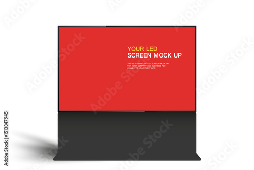 A big LED Screen Mockup in 3D vector, illusstration. the Realistic LED screen on red background. The Illuminated lightbox with empty space for design
