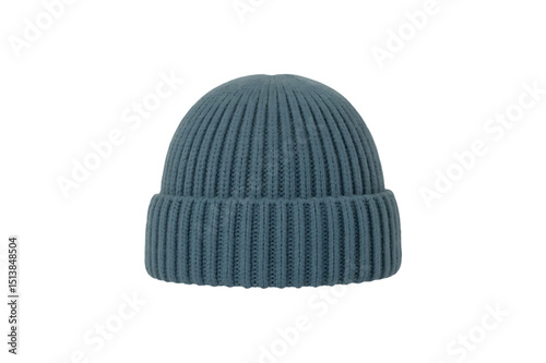 Stylish teal ribbed knit beanie hat isolated on a clean white background