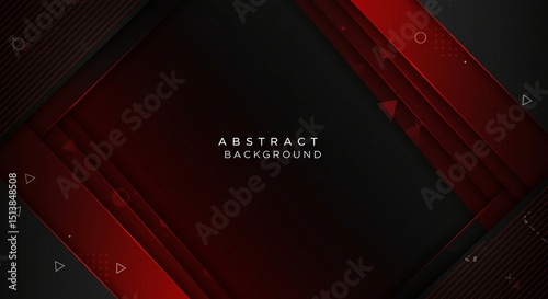 Black red abstract pattern background. Geometric shape. Line stripe triangle 3d. Shadow. Color gradient. Dark. Minimal.Template, presentation. Design. Wide banner. Panoramic