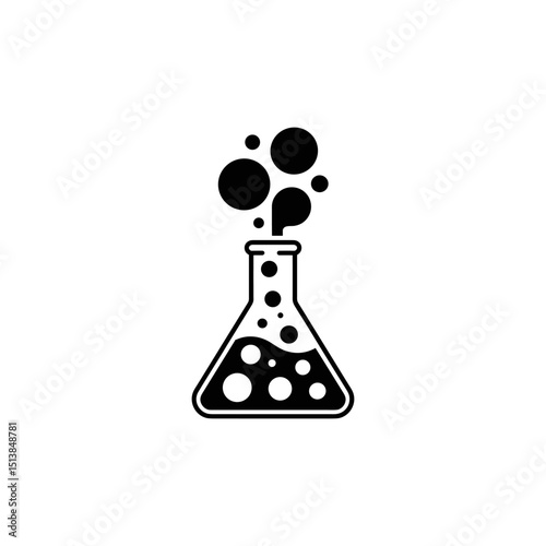 Scientific Reaction: A black and white graphic depicts a conical flask with a bubbling reaction, symbolizing the essence of scientific inquiry.