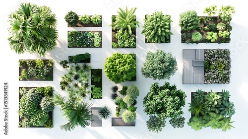 Overhead View of Green Wall Planters with Lush Foliage, Modern Vertical Garden Design and Greenery Elements.