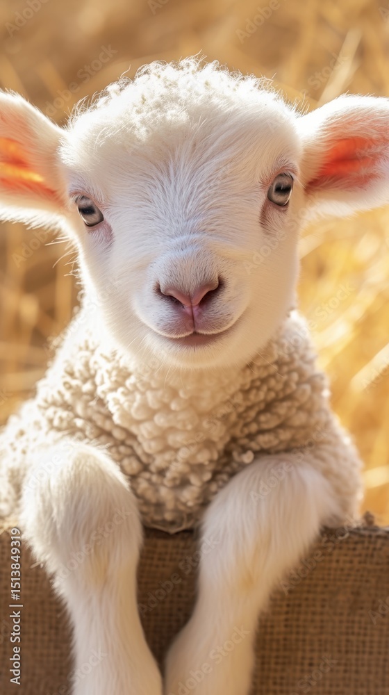 Fototapeta premium cute baby lamb in the farm field