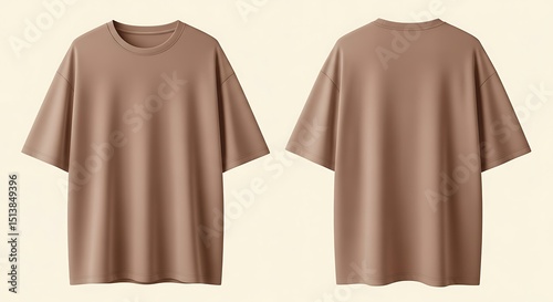 Beige Oversized Plain T-Shirt Mockup, Front and Back Views, Isolated on Cream Background, AI-Generated Image