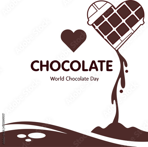 World chocolate day vector for greetings with splashing chocolate, heart shape chocolate and splashing cartoon by chocolates elements 