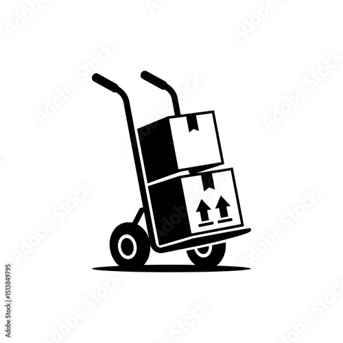 Logistics in Motion: A stylized illustration presents a sturdy hand truck loaded with stacked cardboard boxes, showcasing the essential tools of the delivery and transport industry.
