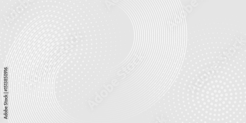 Abstract white glowing geometric lines on grey background. Modern shiny white circle lines pattern. Futuristic technology concept. Suit for cover, poster, banner, brochure, header, website