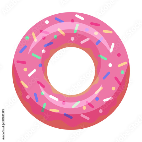 Bright pink donut with icing and sprinkles on a transparent background. Cute and tasty illustration perfect for desserts, bakery designs, and food-themed graphics.

