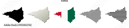 Colima state blank outline map set