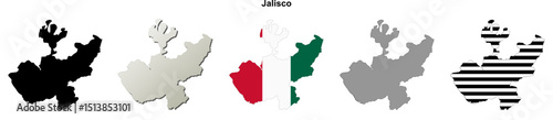 Jalisco state blank outline map set