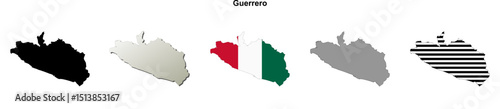 Guerrero state blank outline map set
