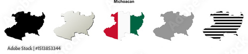 Michoacan state blank outline map set