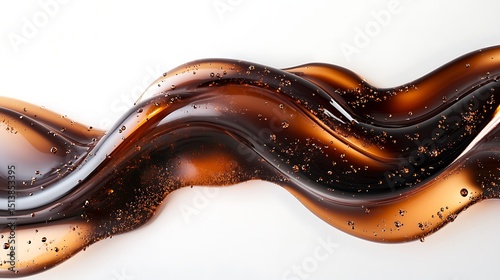 Abstract Flowing Liquid with Sparkling Particles, Brown Gradient Wave on White Backdrop, Clean Background.