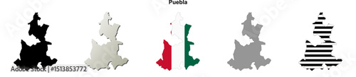 Puebla state blank outline map set