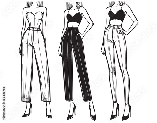 Beautiful girl in trousers. Fashionable clothes, summer outfit. Fashion and style. Female. Vector illustration for postcard or poster, print.